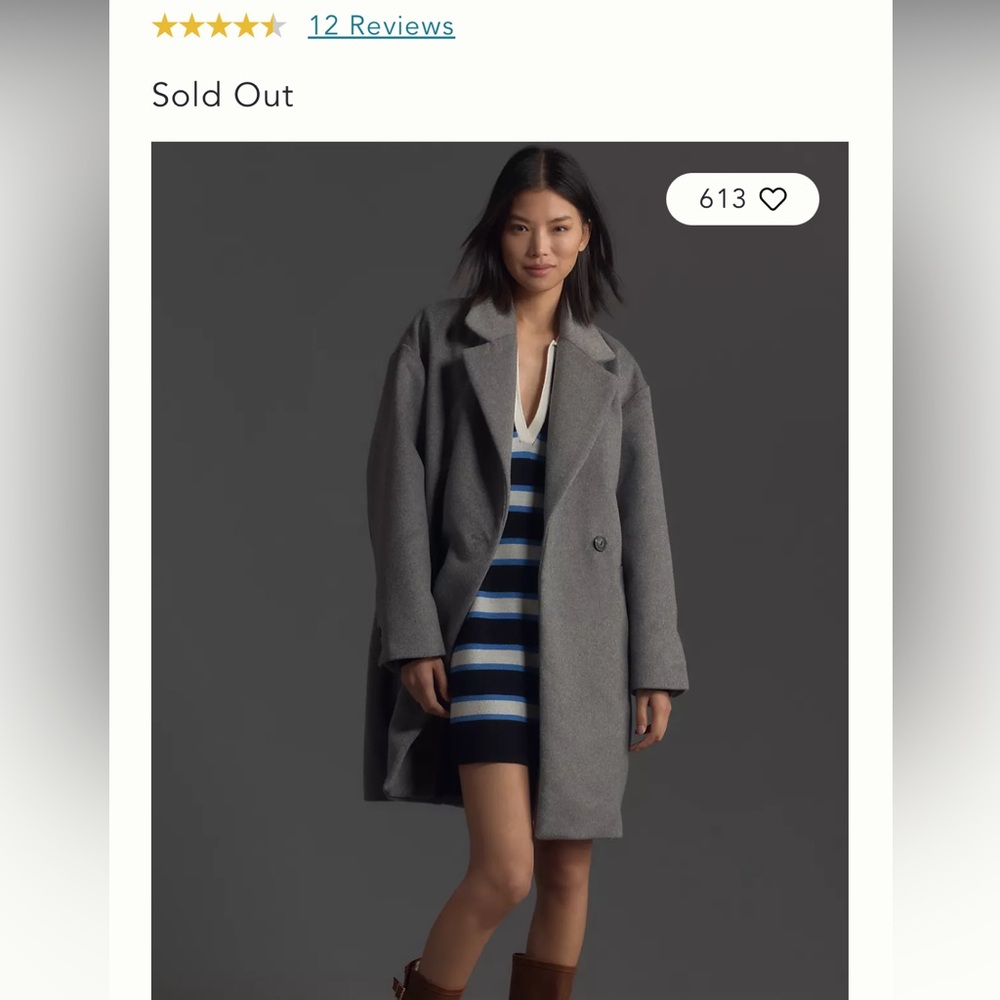 MAEVE RELAXED COCOON
COAT! New. Took tags off but put in pocket.